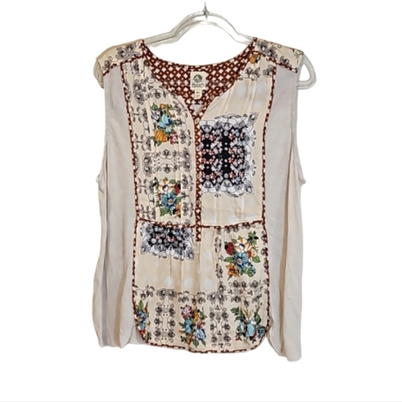 Anthropologie Tops - Anthropologie Tiny floral/cream patchwork sleeveless boho top women's XL NEW